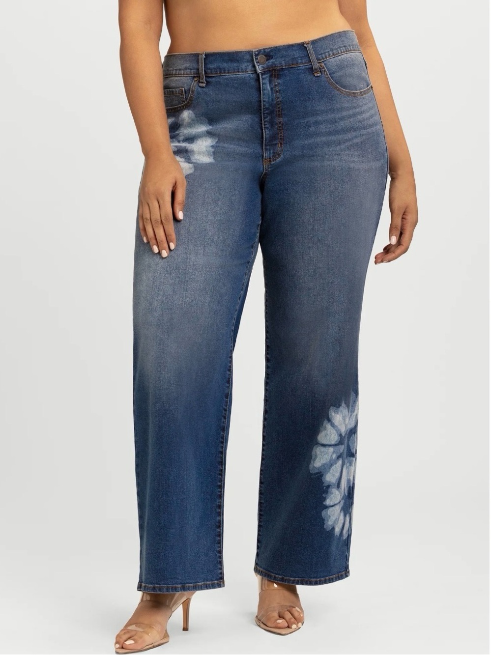 NWT Jessica Simpson Mid-Rise Relaxed Straight-Leg Jeans White Print size: 10